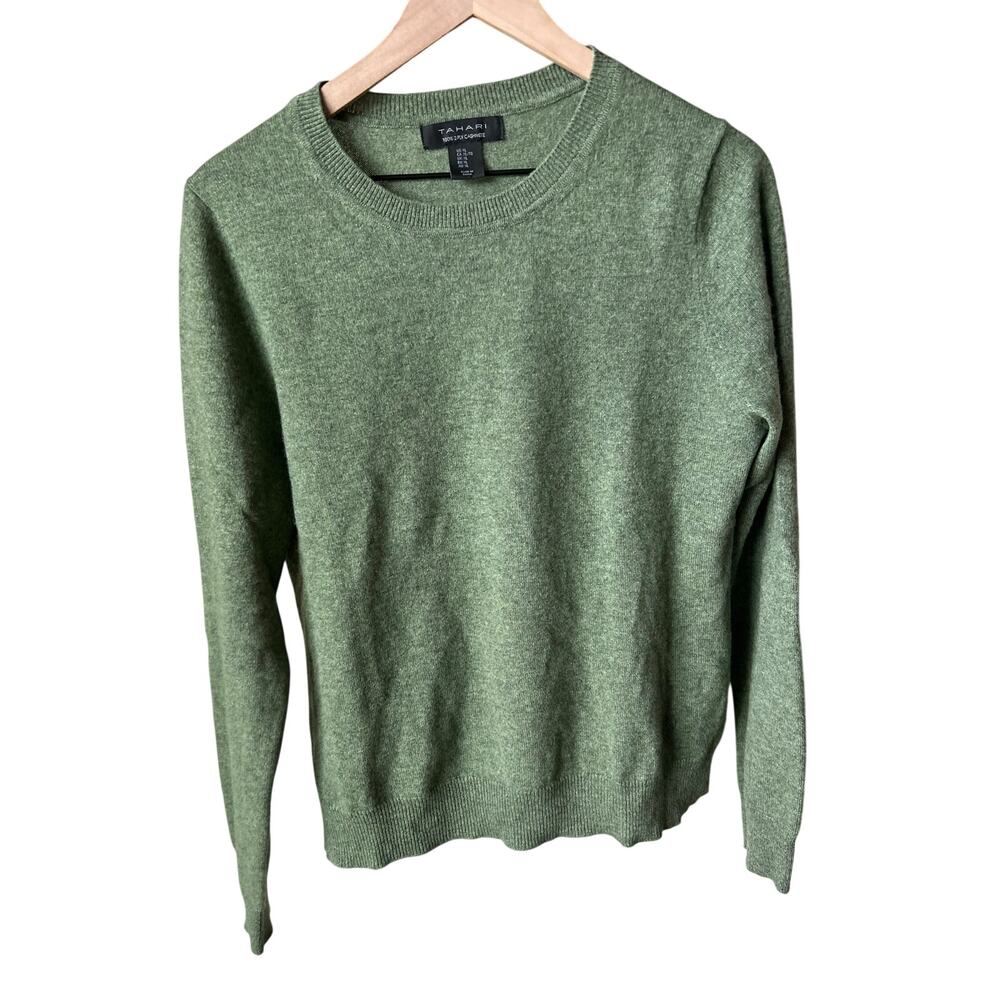 Tahari Sage Green Cashmere Sweater Women's XL 2-Ply Crewneck Pullover Luxury NWT